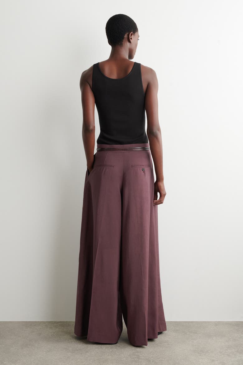 Pleated Modal Wide-leg Trousers, Alternate, color, DARK RED