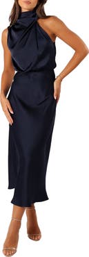 Petal & Pup Anabelle Mock Neck Satin Midi Dress
