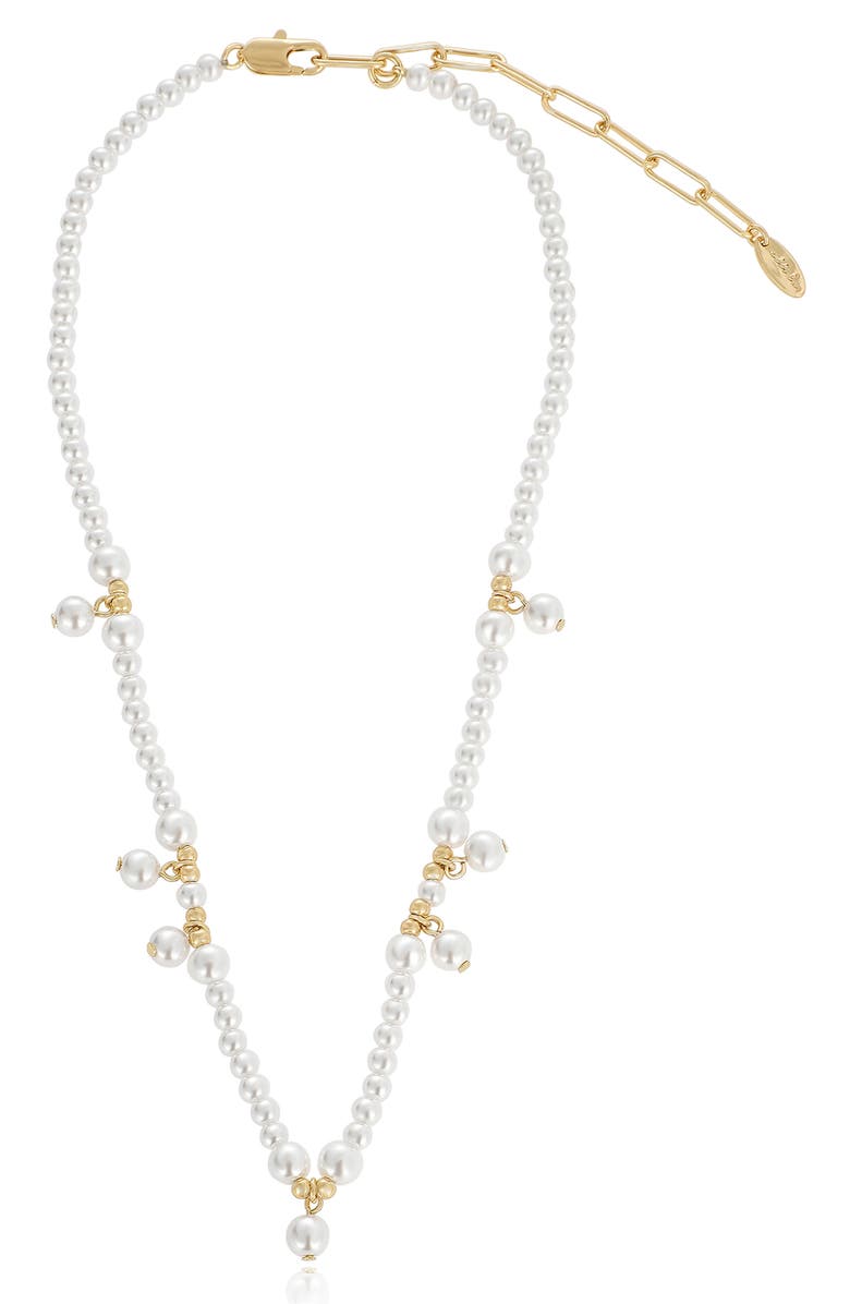 Ettika Faux Pearl Beaded Charm Necklace, Alternate, color, Gold