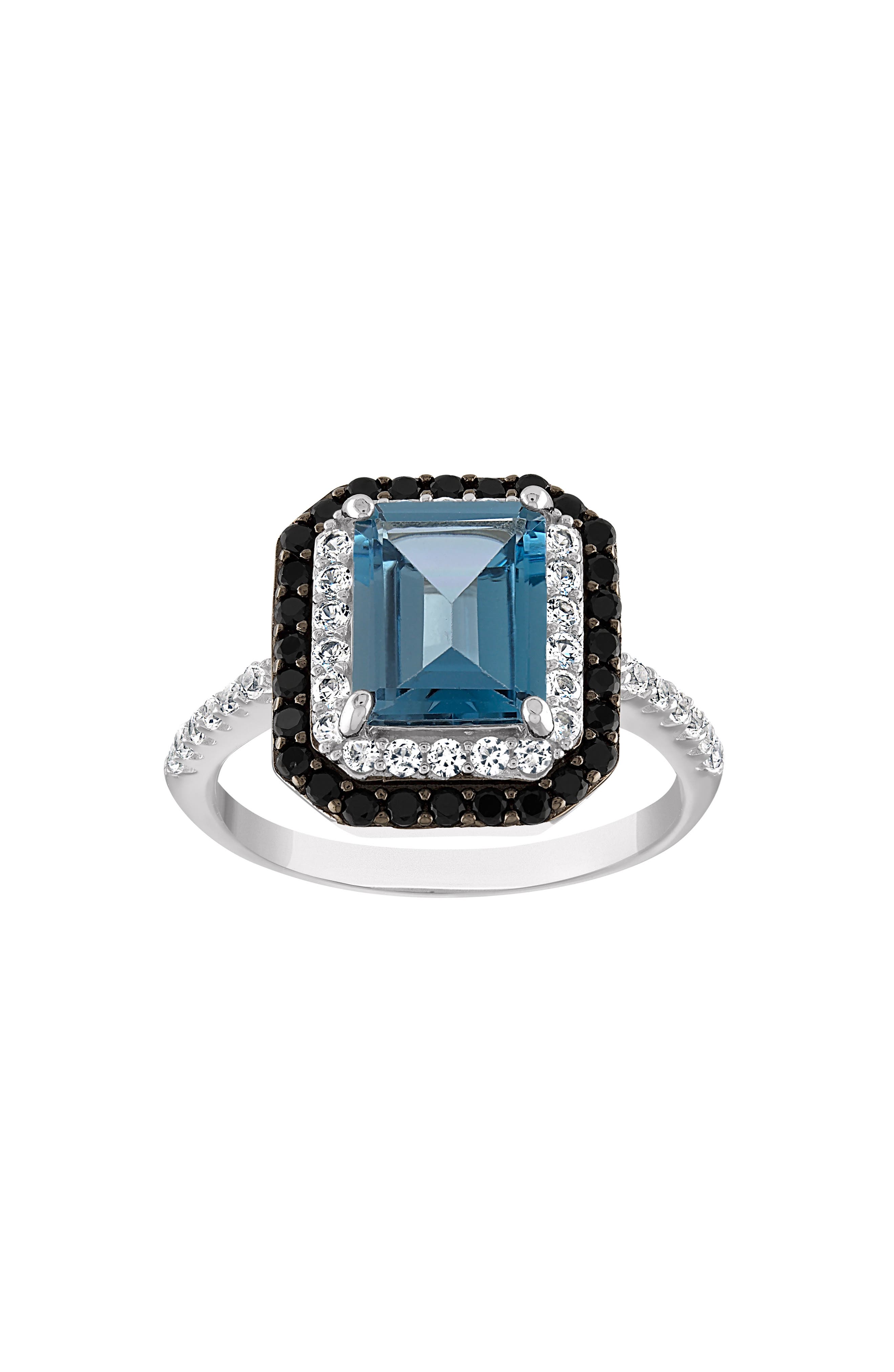 FZN Sterling Silver London Blue Topaz And Black Spinel Ring