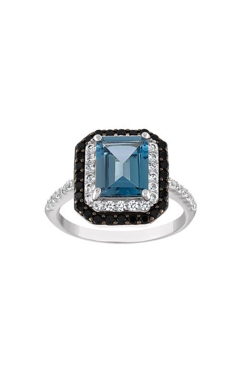 Sterling Silver London Blue Topaz And Black Spinel Ring