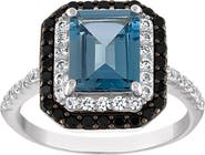 FZN Sterling Silver London Blue Topaz And Black Spinel Ring