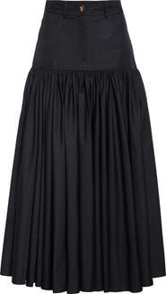 Giambattista Valli Pleated Poplin & Denim Midi Skirt
