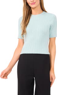 Halogen® Pointelle Stitch Short Sleeve Sweater