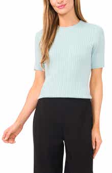 Halogen® Pointelle Stitch Short Sleeve Sweater