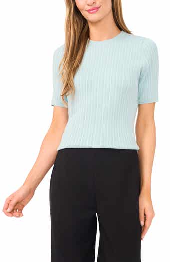 Halogen® Pointelle Stitch Short Sleeve Sweater