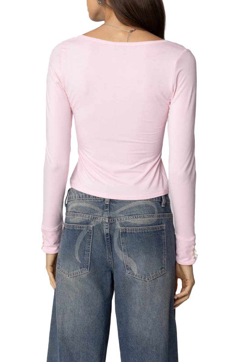 EDIKTED Lolo Bow Long Sleeve Top, Alternate, color, Pink