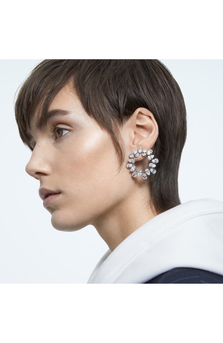 Swarovski Matrix Cubic Zirconia Frontal Hoop Earrings, Alternate, color, Silver / Clear Crystal