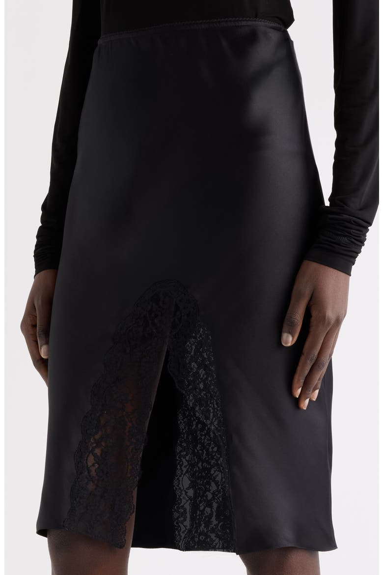 Lace & Double Face Silk Satin Split Skirt, Alternate, color, NOIR