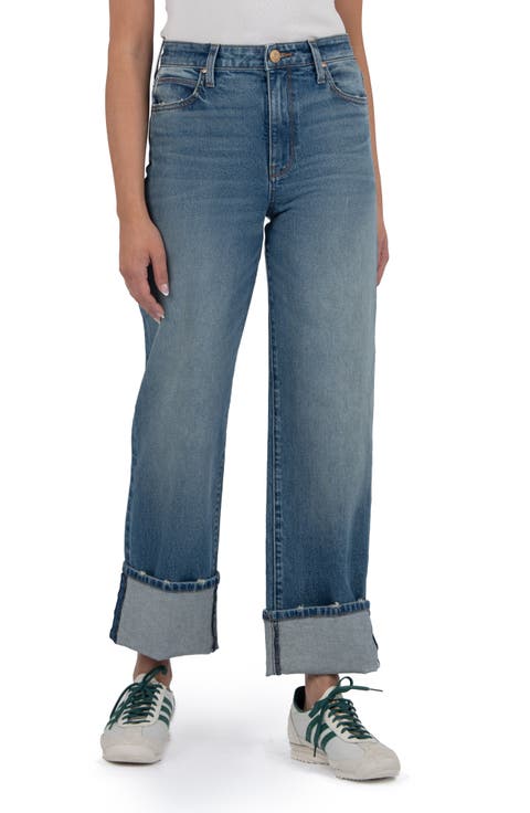 Sienna Cuffed High Waist Wide Leg Jeans (Cuddle)