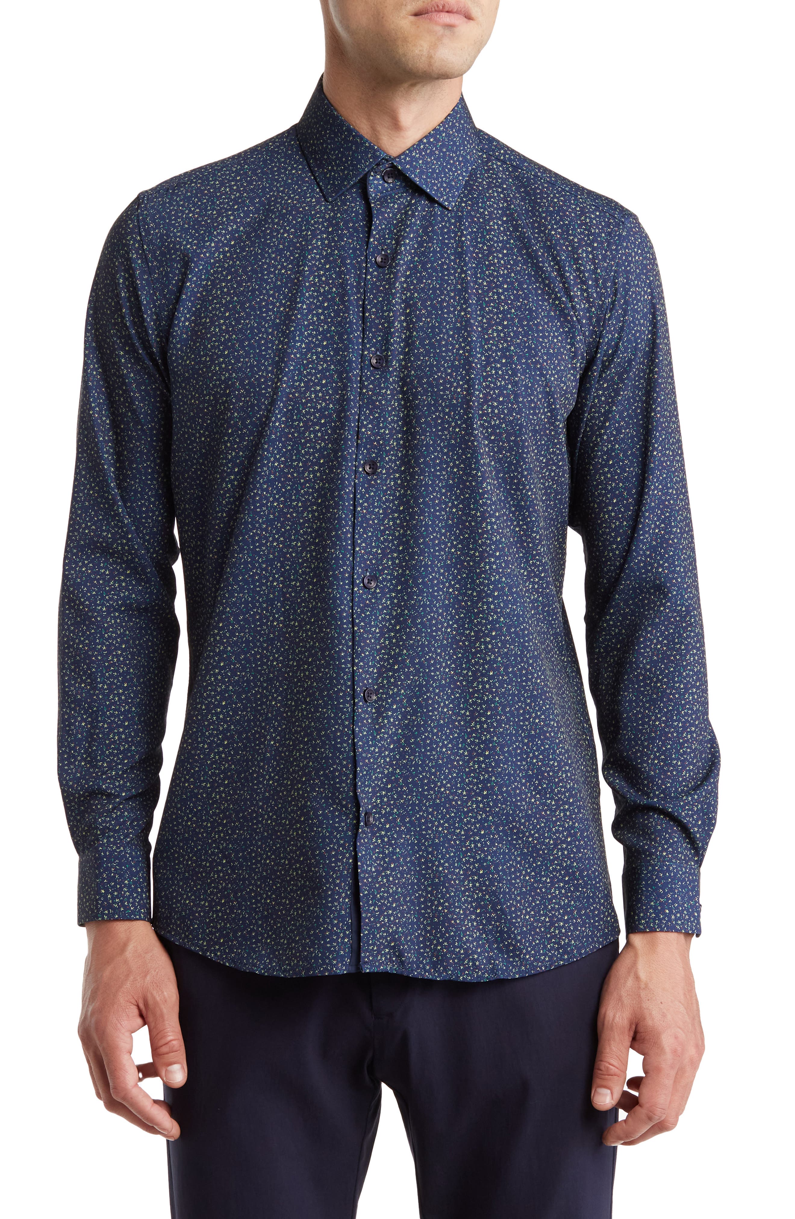 Azaro Uomo Slim Fit Flower Print Performance Button-Up Shirt