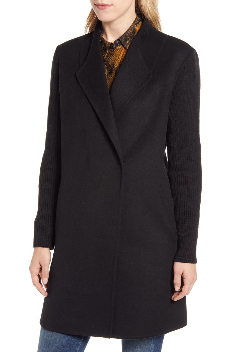 Knit Sleeve Wool Blend Coat, Alternate, color, OLD BLACK