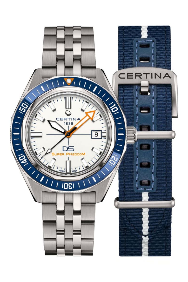 DS Super PH2000M Automatic Bracelet Watch, 43mm, Alternate, color, TITANIUM / WHITE DIAL