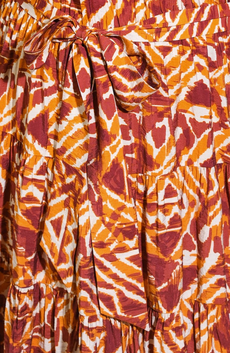 FLYING TOMATO Tie Neck Three-Quarter Puff Sleeve Babydoll Minidress, Alternate, color, Ivory Rust