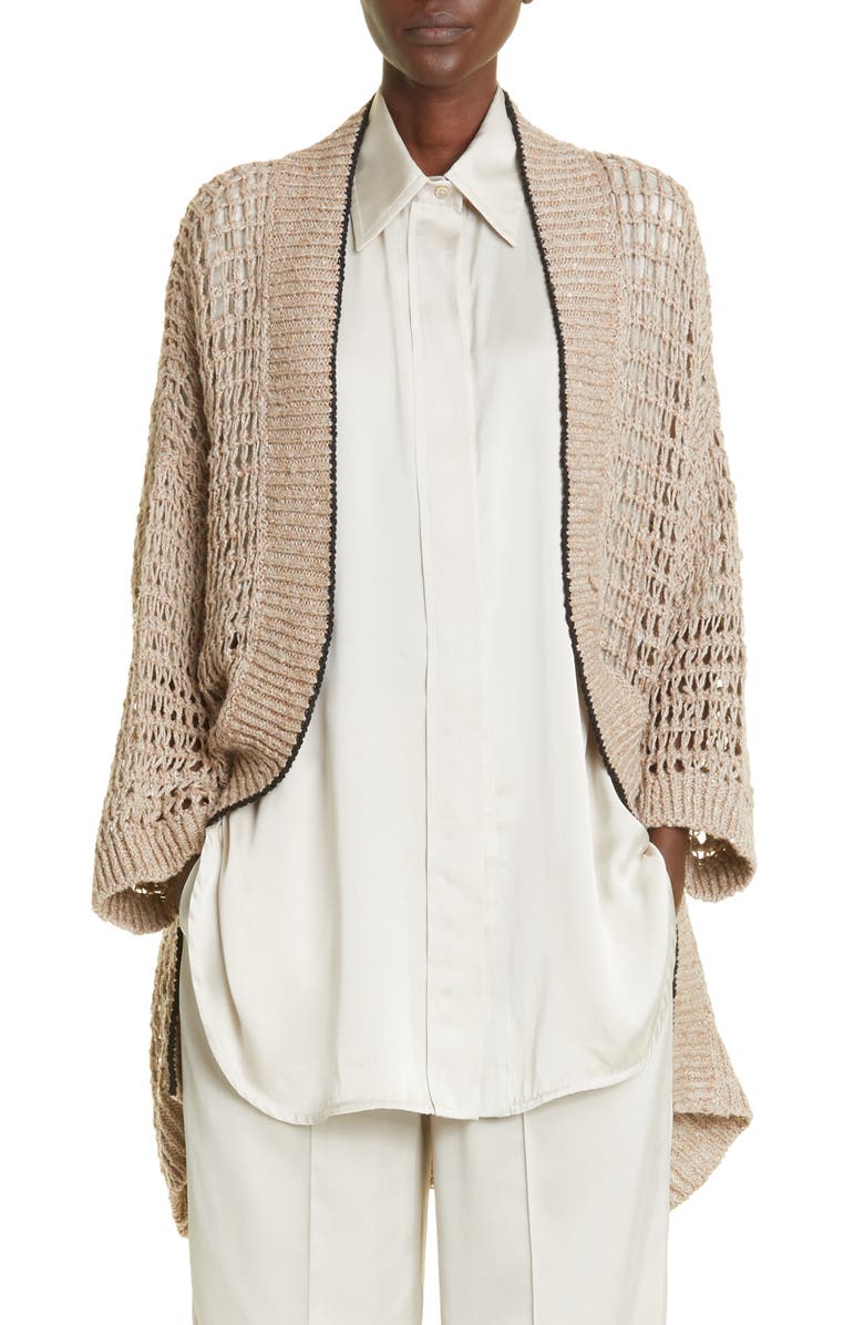 Brunello Cucinelli Sequin Open Knit Longline Cardigan, Main, color, 