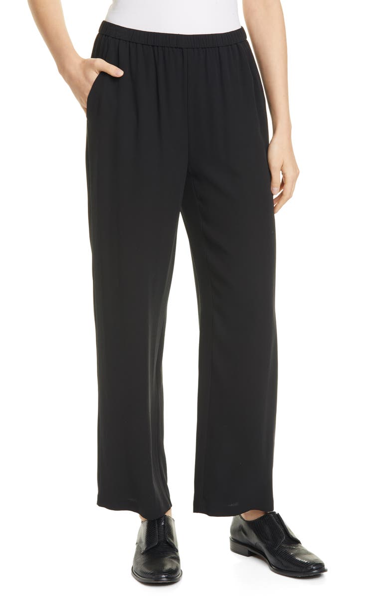 Eileen Fisher Straight Leg Silk Ankle Pants, Main, color, 