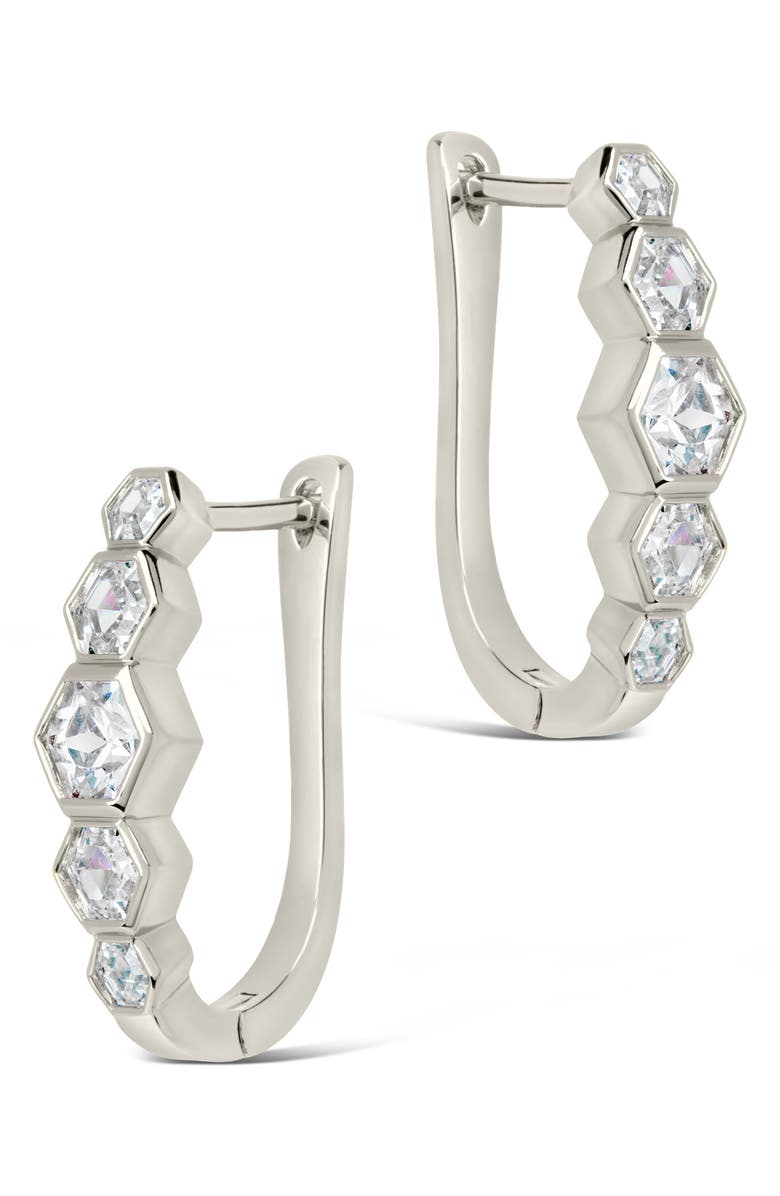 Sterling Forever Gia CZ Latch Hoop Earrings, Alternate, color, Silver
