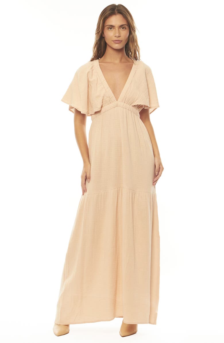 Amuse Society Sail Me Away Short Sleeve Woven Dress, Alternate, color, Beige