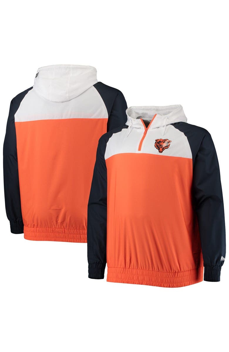 New Era Men's New Era Orange/Navy Chicago Bears Big & Tall League Raglan Quarter-Zip Hoodie, Main, color, 