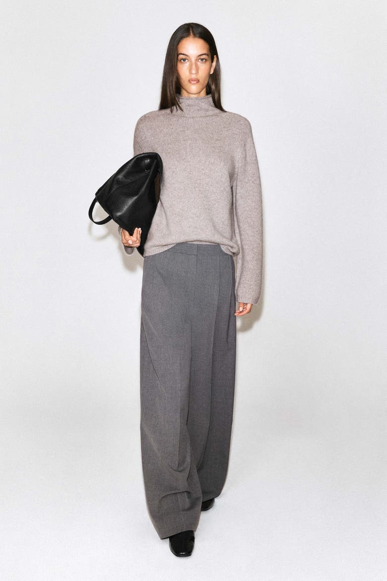 Pleated Wide-Leg Pants, Alternate, color, GRAY MÉLANGE