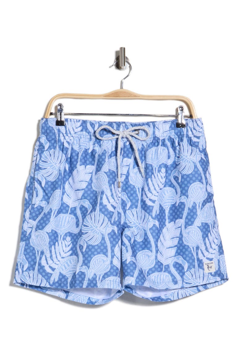 Flamingo Print Volley Swim Trunks, Alternate, color, DENIM