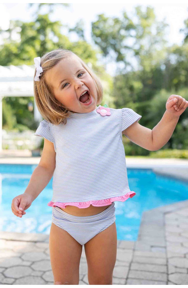 Florence Eiseman Cap Sleeve Rash Guard Tankini With Flower, Alternate, color, Blue/White