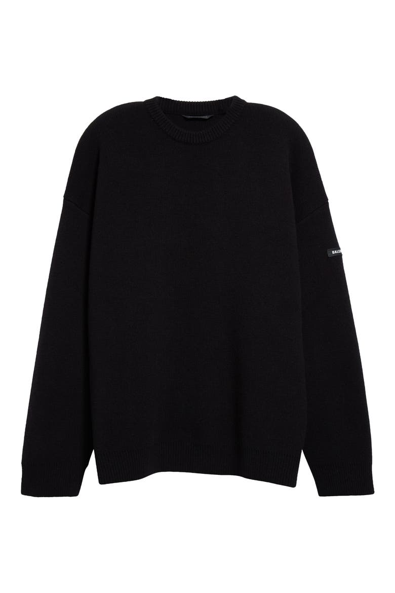 Oversize Double Face Wool Blend Crewneck Sweater, Alternate, color, BLACK