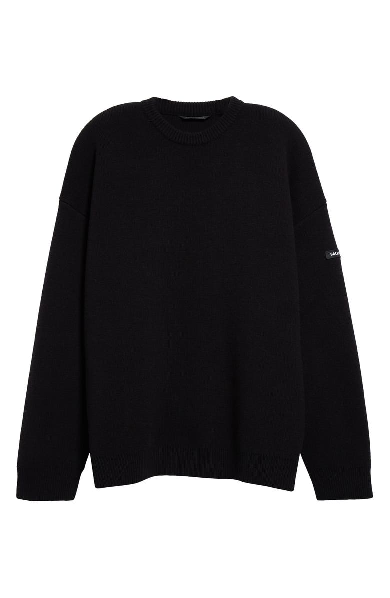 Balenciaga Oversize Double Face Wool Blend Crewneck Sweater, Alternate, color, Black
