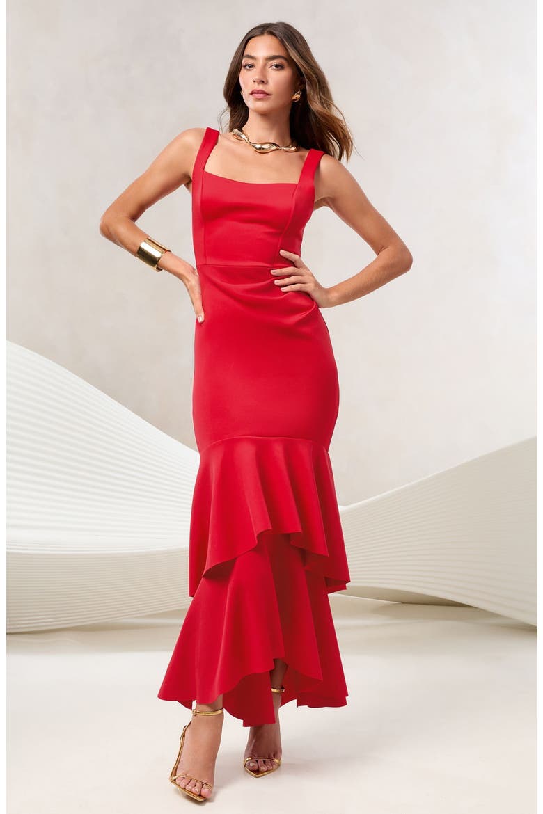 Red Tiered Ruffle Cocktail Dress, Alternate, color, RED