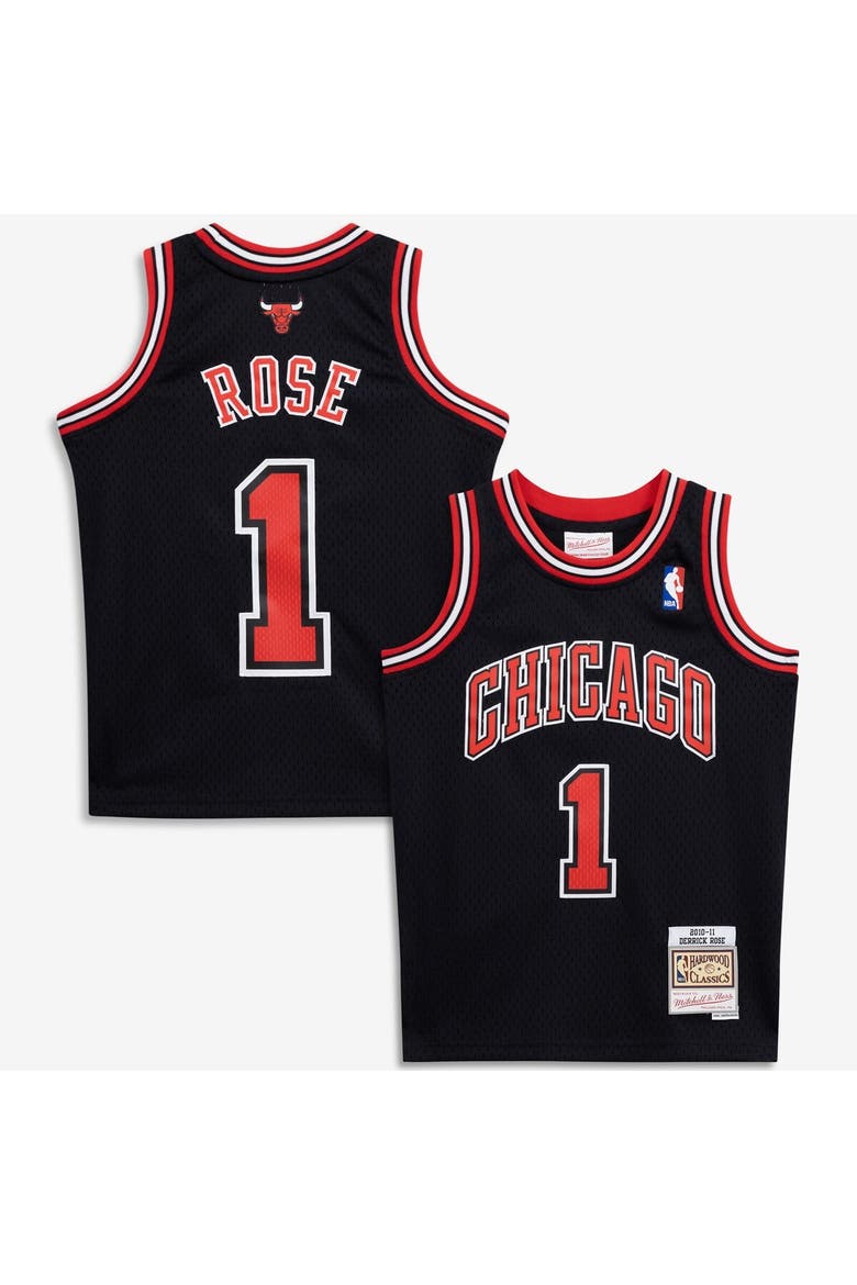 Youth Mitchell & Ness Derrick Rose Black Chicago Bulls 2010/11 Hardwood Classics Swingman Jersey, Main, color, Black