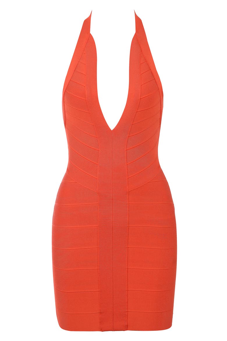 The Plunge Halter Bandage Minidress, Alternate, color, RED