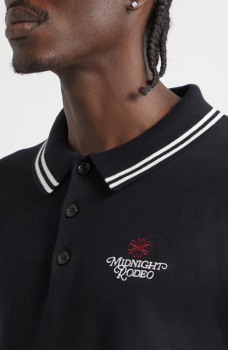 MIDNIGHT RODEO Signature Logo Embroidered Polo Sweater, Alternate, color, Black