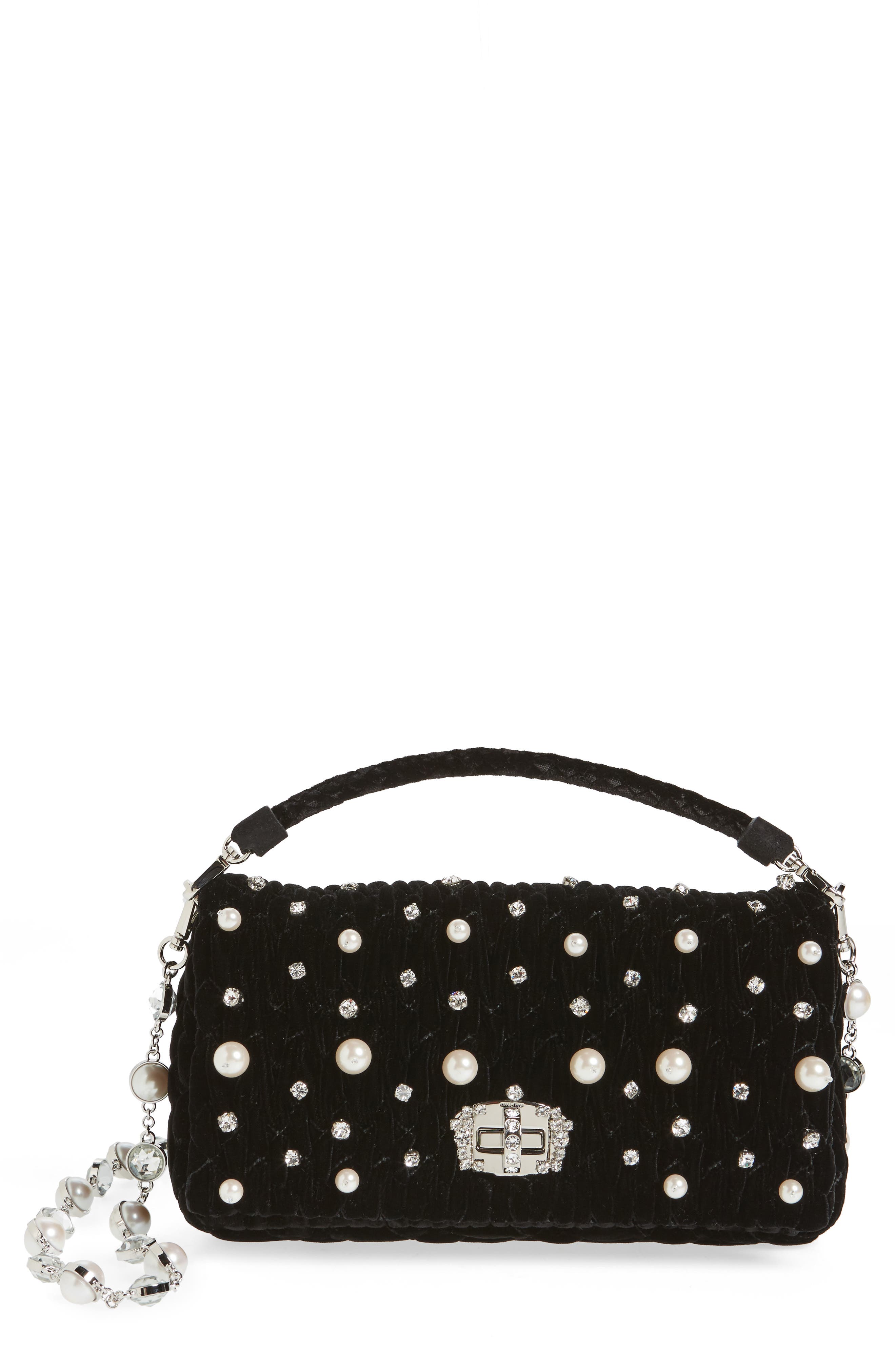 Miu Miu Velluto Crystal Embellished Crossbody Clutch, Main, color, 