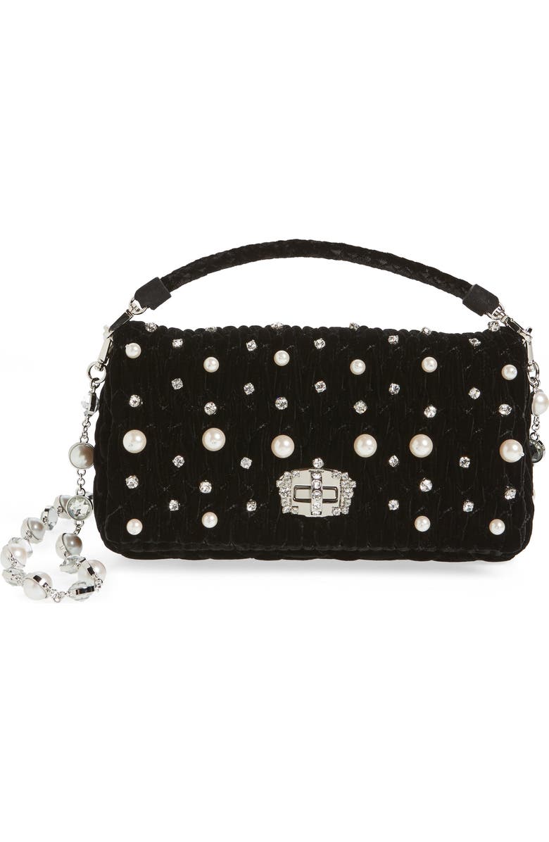 Miu Miu Velluto Crystal Embellished Crossbody Clutch, Main, color,