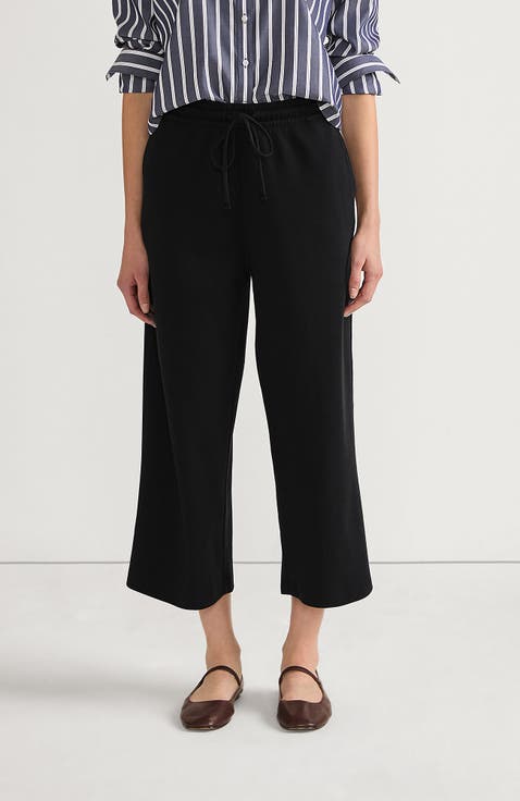 Sport Knit Pull On Drawstring Wide Leg Crop Pants