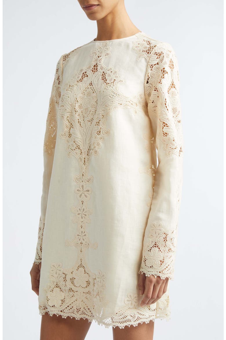 Camie Lace Long Sleeve Shift Minidress, Alternate, color, IVORY