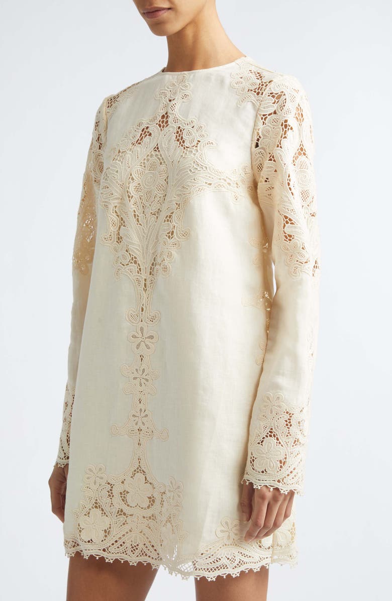 Ulla Johnson Camie Lace Long Sleeve Shift Minidress, Alternate, color, Ivory