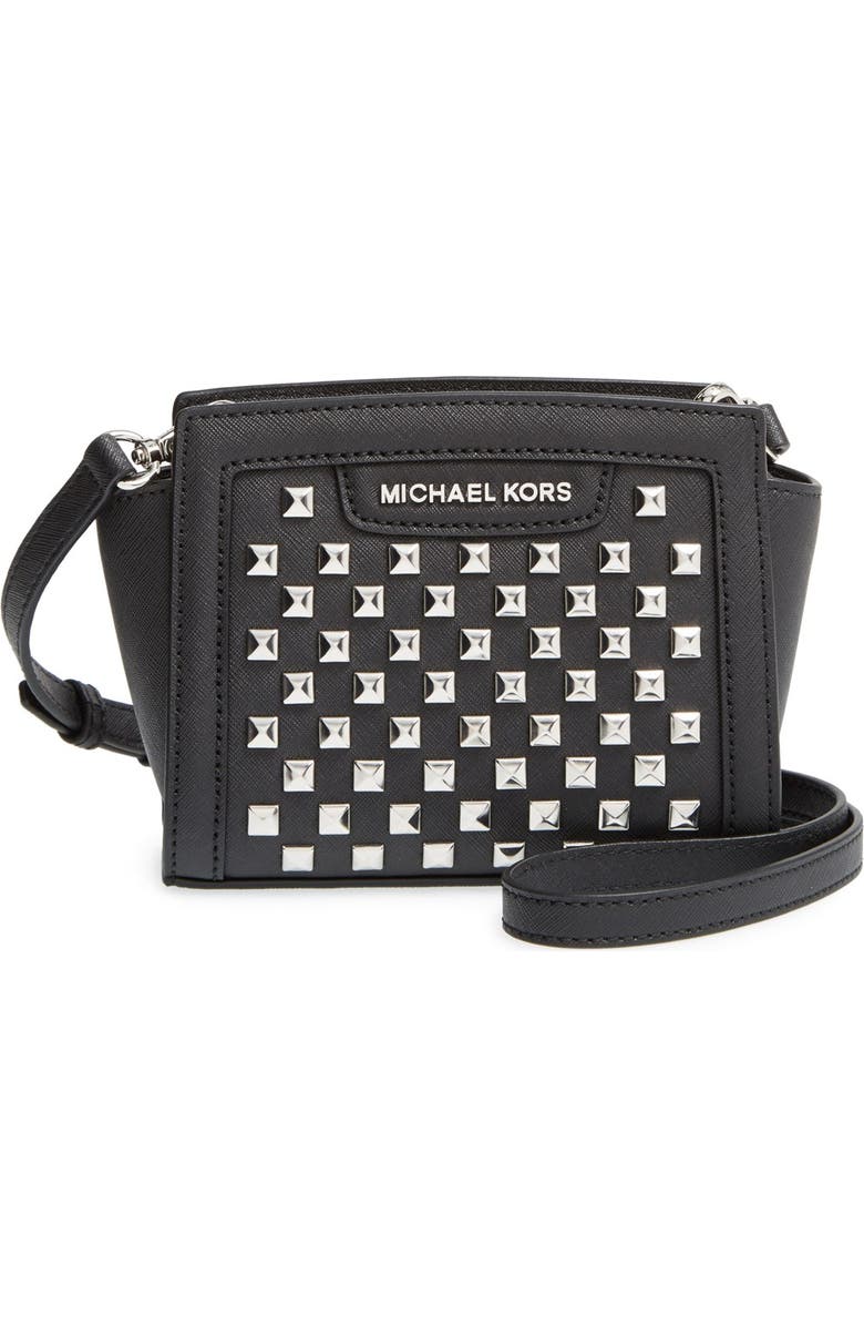 MICHAEL Michael Kors 'Mini Selma' Studded Saffiano Leather Crossbody Bag, Main, color,