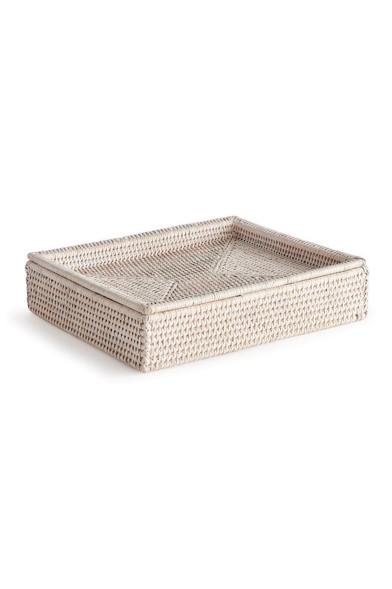 Burma Rattan Lidded Letter Storage Decorative Tray, Main, color, White