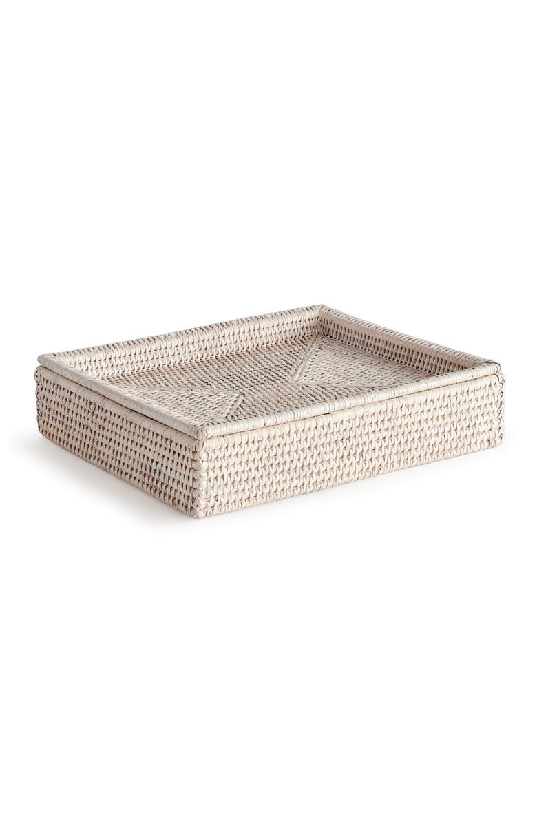 Napa Home & Garden Burma Rattan Lidded Letter Storage Decorative Tray, Main, color, White