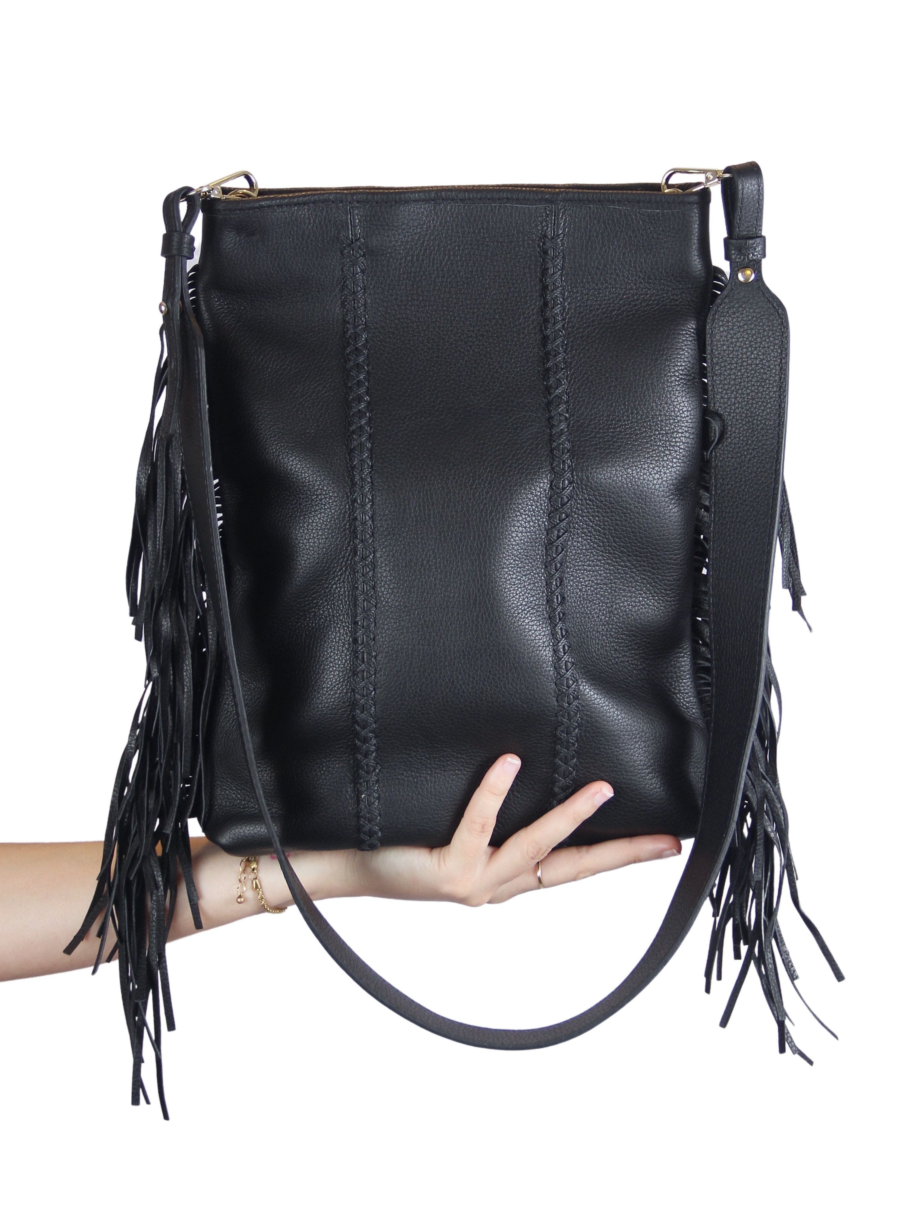 Carlos Falchi Mini Fringe Suede Foldover Crossbody Clutch, Alternate, color, Black Obsidian