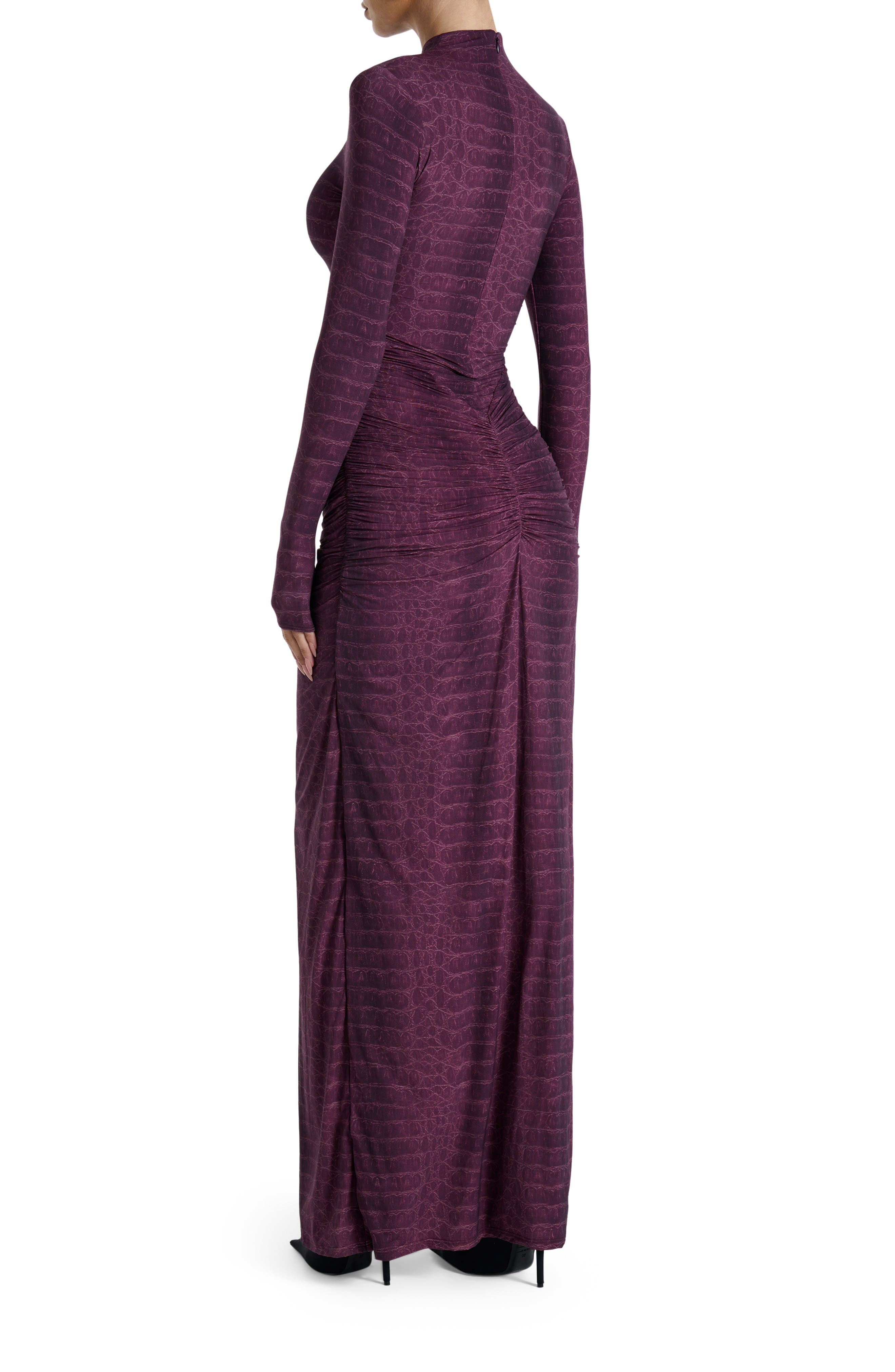 Naked Wardrobe Snakeskin Print Long Sleeve Ruched Dress (Women) | Nordstrom