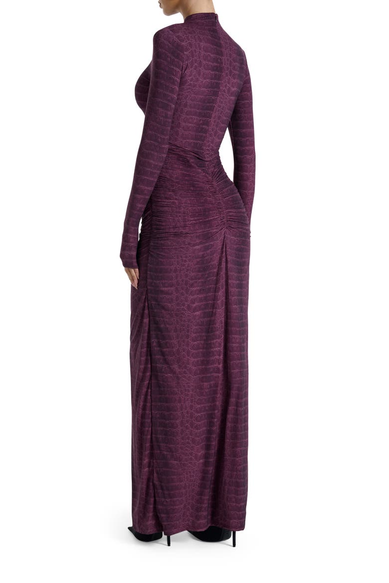 Snakeskin Print Long Sleeve Ruched Dress, Alternate, color, DARK PLUM CROCODILE