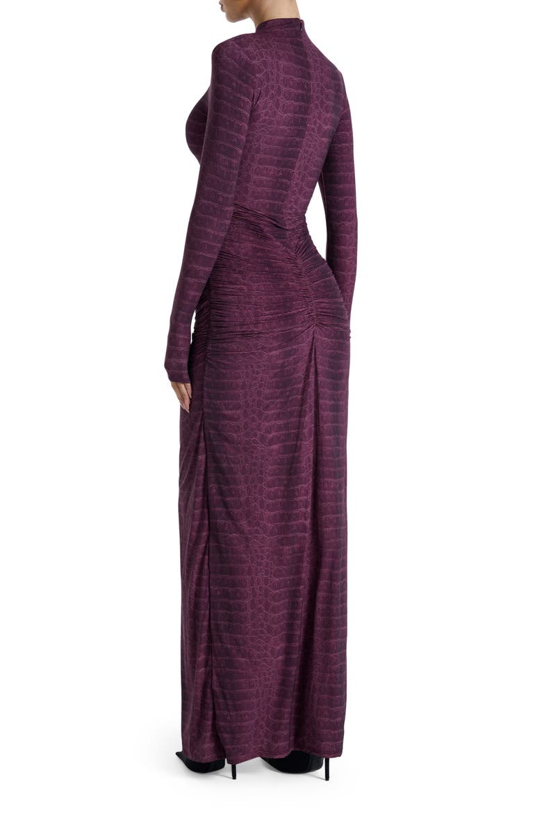 Naked Wardrobe Snakeskin Print Long Sleeve Ruched Dress, Alternate, color, Dark Plum Crocodile