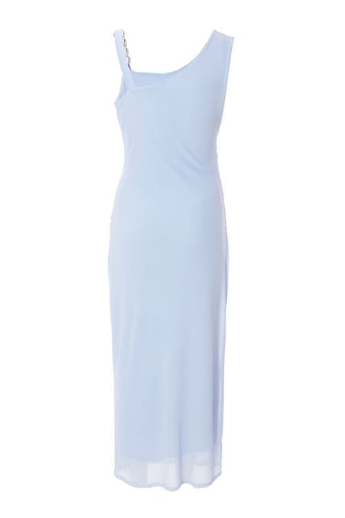 Quiz Mesh One Shoulder Chain Detail Maxi Dress In Pale Blue