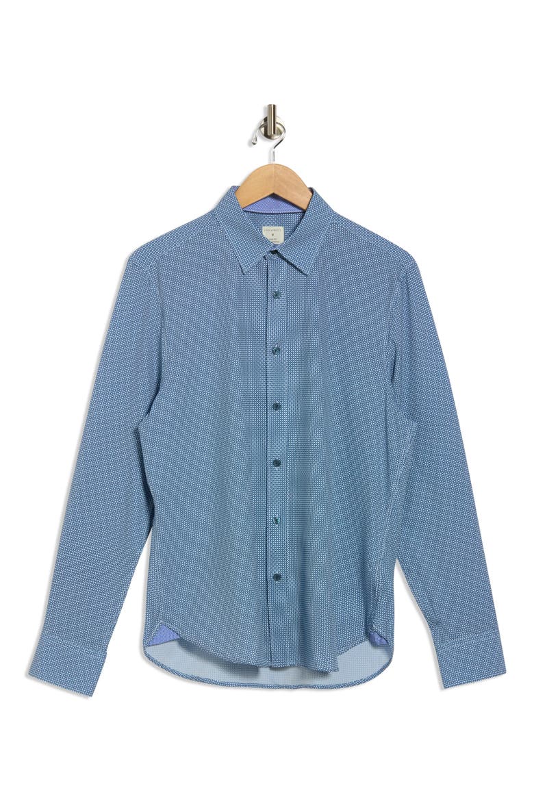 Slim Fit Geo Print Stretch Button-Up Shirt, Alternate, color, WHITE/ BLUE