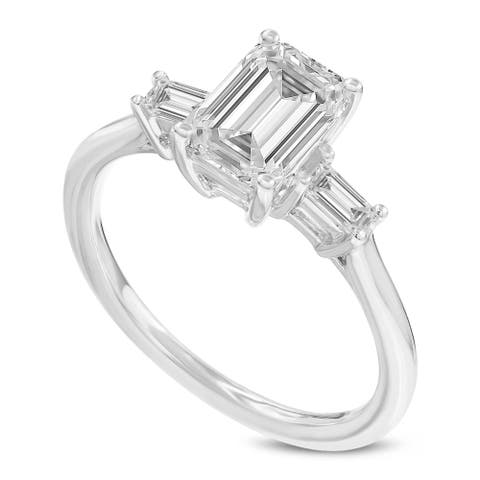 Ophelia 14K White Gold Emerald Cut & Baguette Lab Grown Diamond Three Stone Engagement Ring - 1.7 ctw