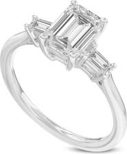 LuvMyJewelry Ophelia 14K White Gold Emerald Cut & Baguette Lab Grown Diamond Three Stone Engagement Ring - 1.7 ctw