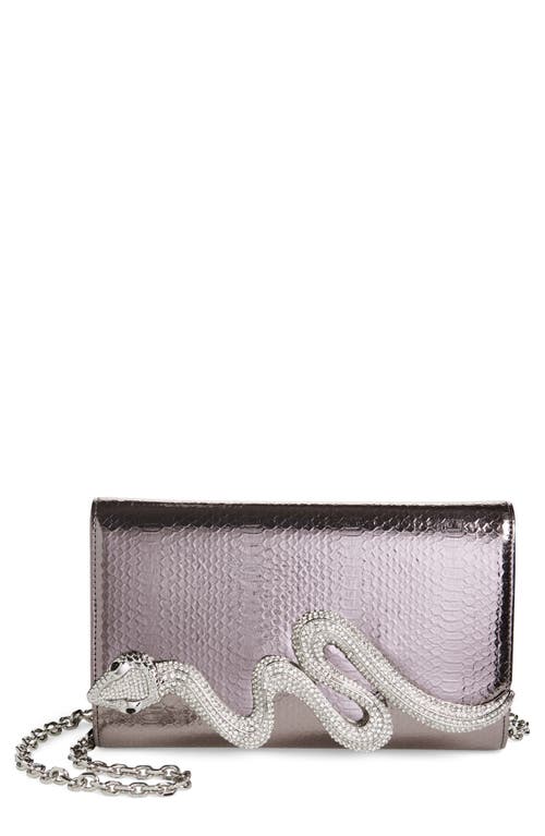Judith Leiber Serpent Fizzoni Snake Embossed Faux Leather Clutch In Silver Gunmetal