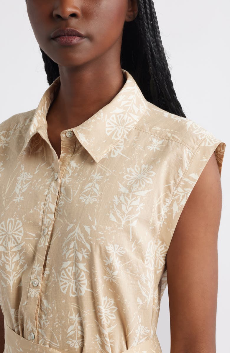 Treasure & Bond Tiered Cotton Mini Shirtdress, Alternate, color, Tan- Ivory Block Paradise